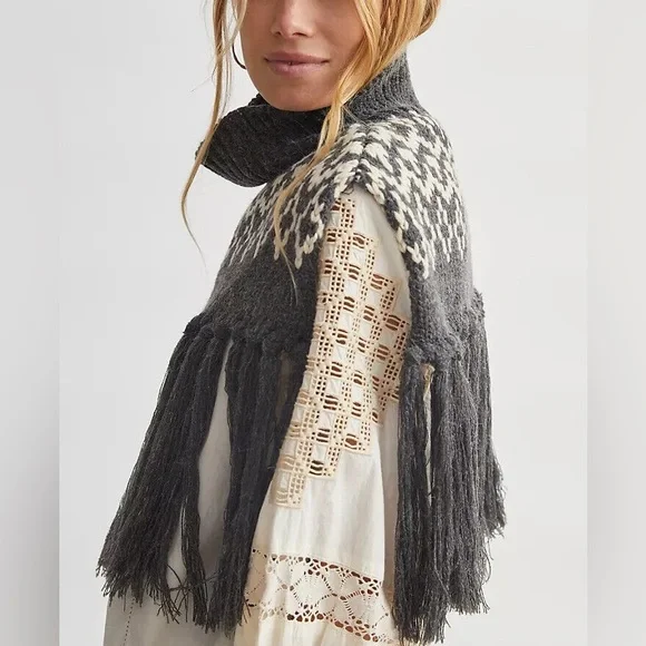 Anthropologie Scarf Womens Fringed Turtleneck Collar Boho Southwest Cowgirl Fall - Picture 3 of 13